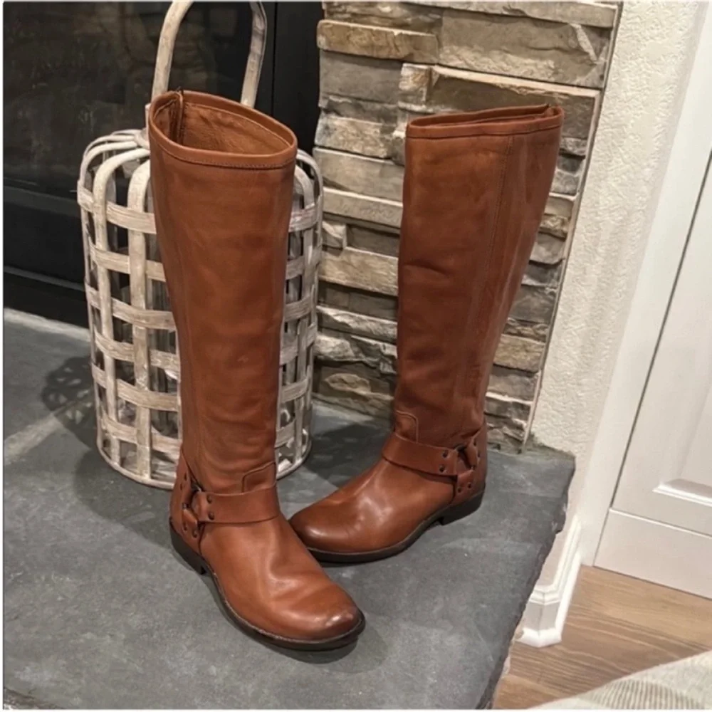 Frye Brown Leather Moto Boots